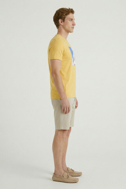 Yellow Cotton Crew Neck Printed T-Shirt - 4