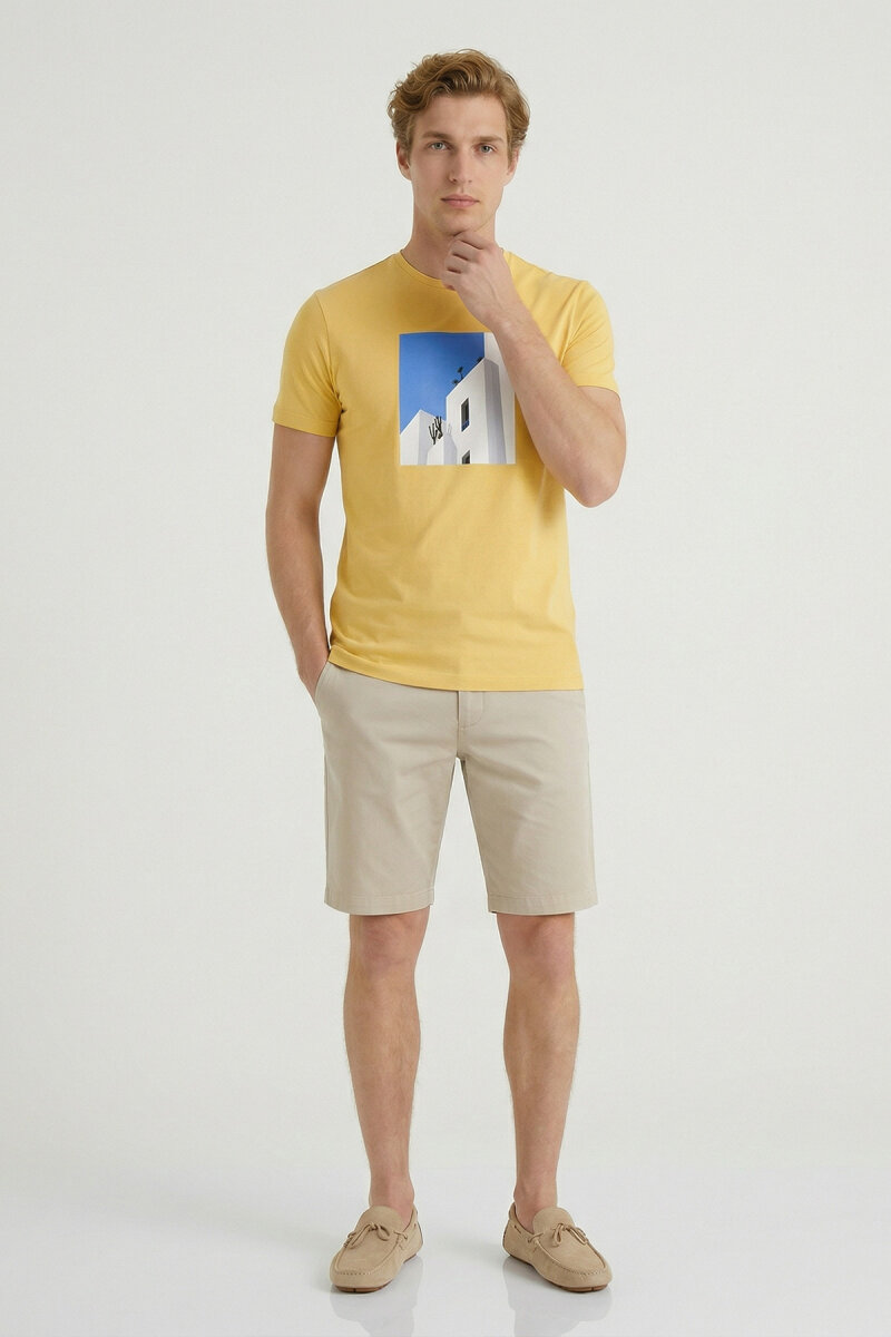 Yellow Cotton Crew Neck Printed T-Shirt (1)