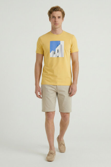 Yellow Cotton Crew Neck Printed T-Shirt - 5