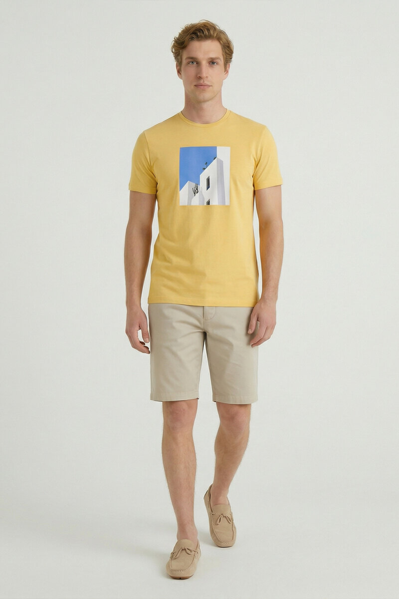 Yellow Cotton Crew Neck Printed T-Shirt - 5