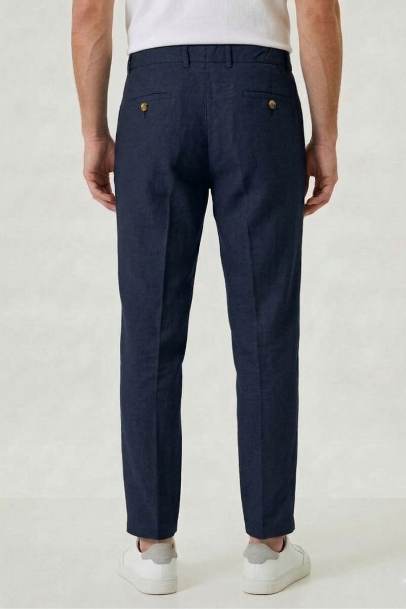 Lacivert %100 Keten Pantolon - 5