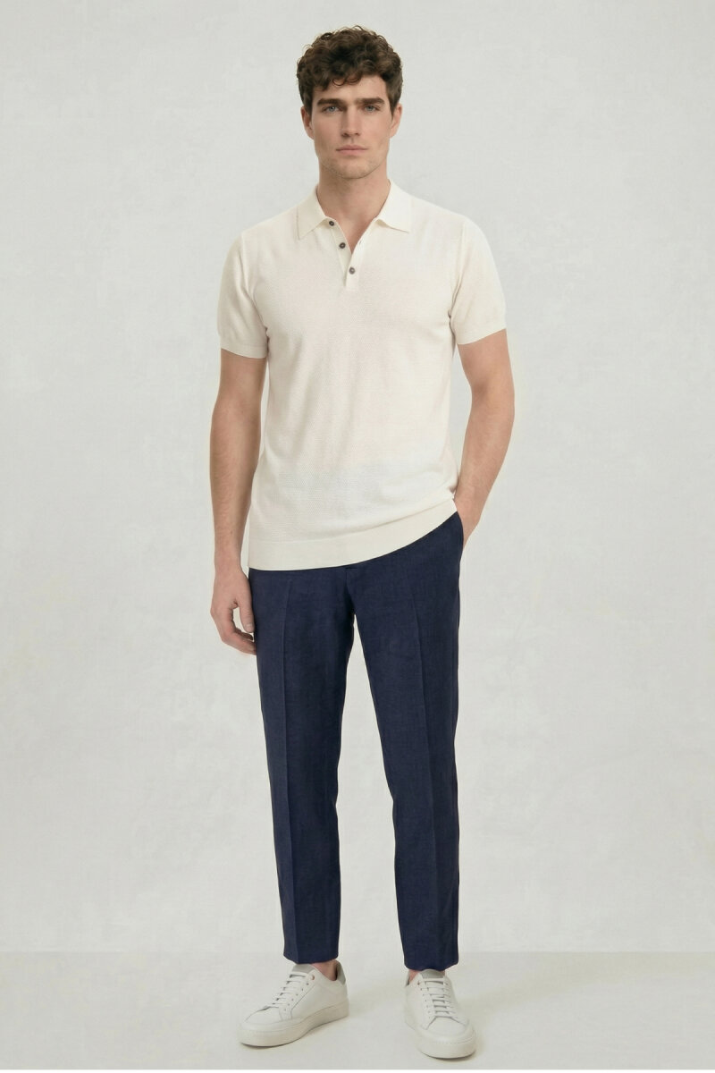 Lacivert %100 Keten Pantolon (1)