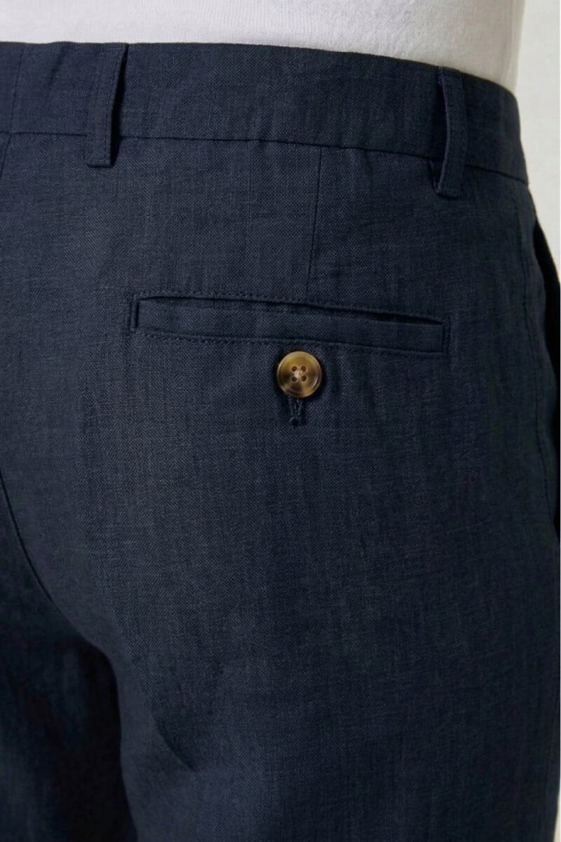 Lacivert %100 Keten Pantolon - 4