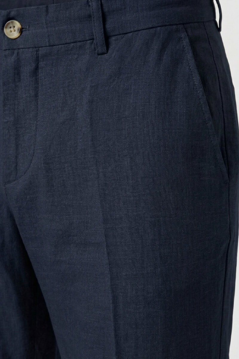 Lacivert %100 Keten Pantolon - 3