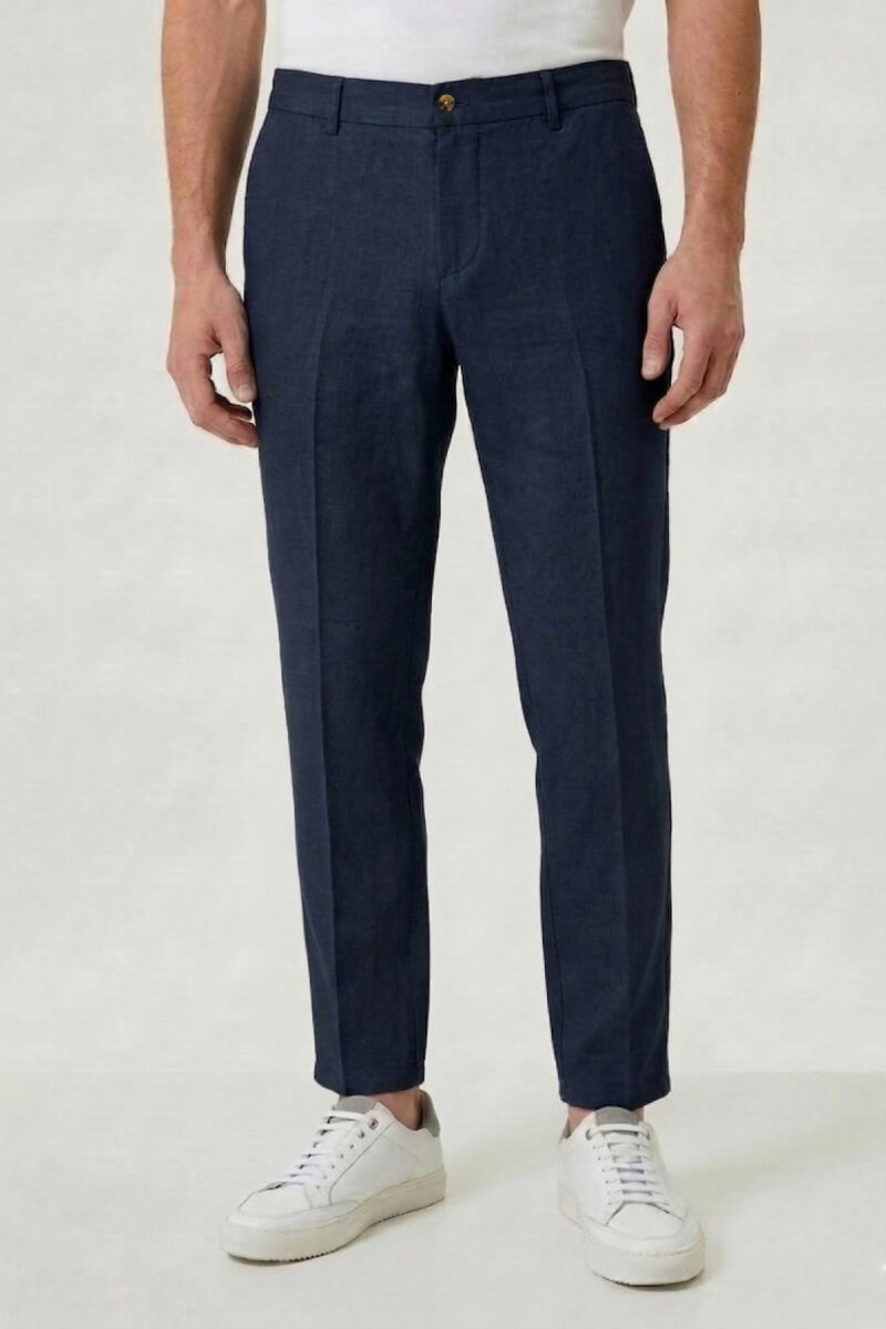 Lacivert %100 Keten Pantolon