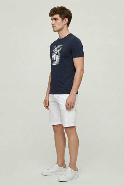 Navy Blue Cotton Printed T-shirt - 4