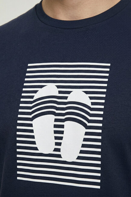 Navy Blue Cotton Printed T-shirt - 3