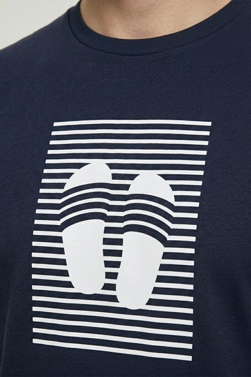 Navy Blue Cotton Printed T-shirt - 3