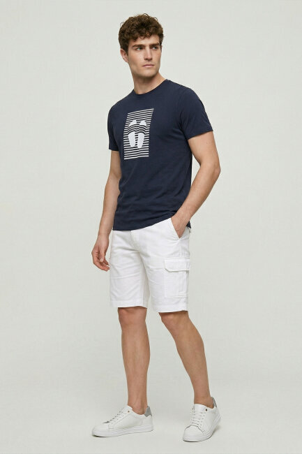 Navy Blue Cotton Printed T-shirt - 2