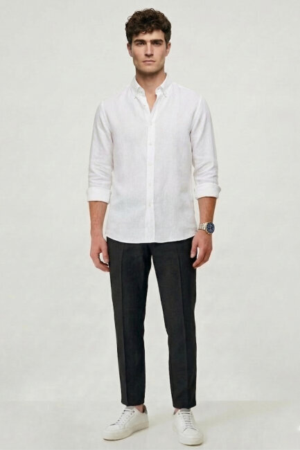 Siyah %100 Keten Pantolon - 2