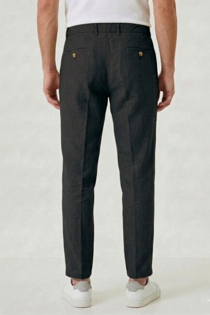 Siyah %100 Keten Pantolon - 5