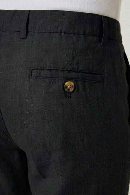 Siyah %100 Keten Pantolon - 4