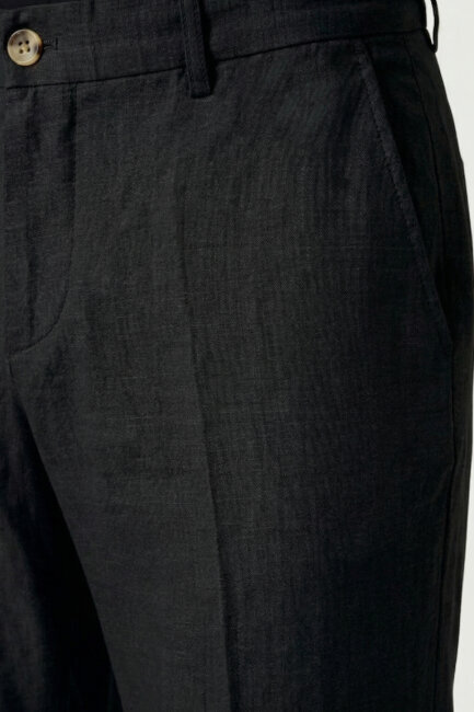 Siyah %100 Keten Pantolon - 3