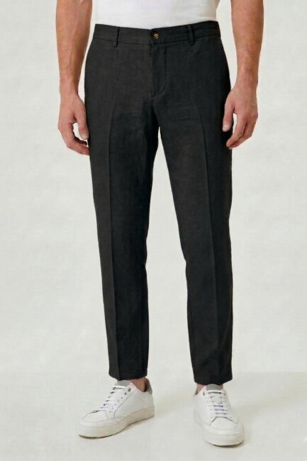 Siyah %100 Keten Pantolon 