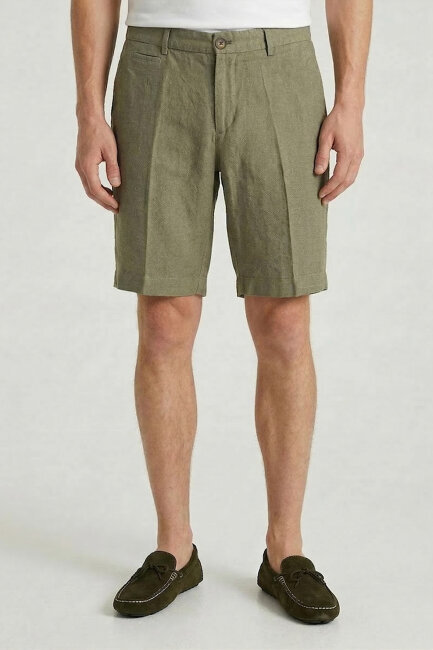 Koyu Haki %100 Keten Şort