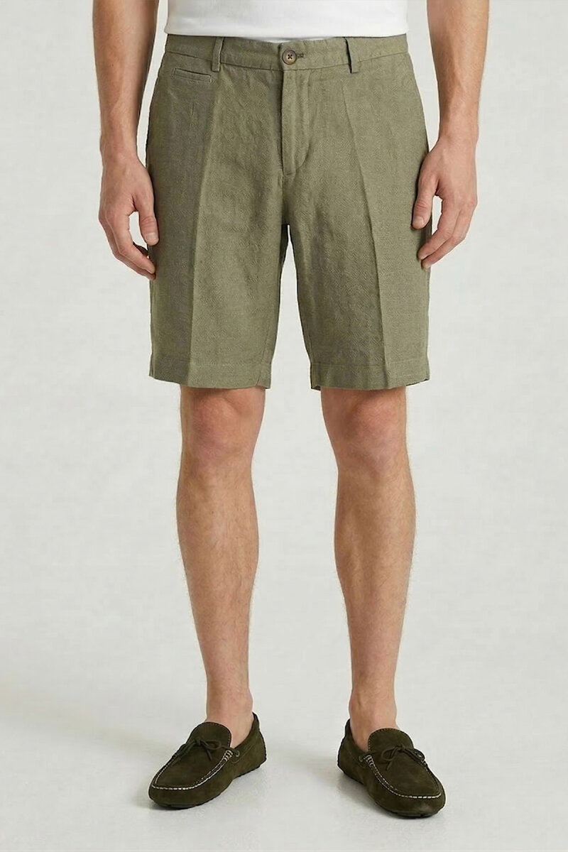 Koyu Haki %100 Keten Şort - 1