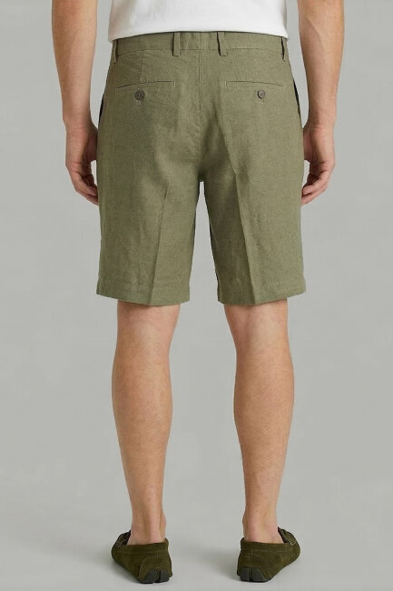 Koyu Haki %100 Keten Şort - 4