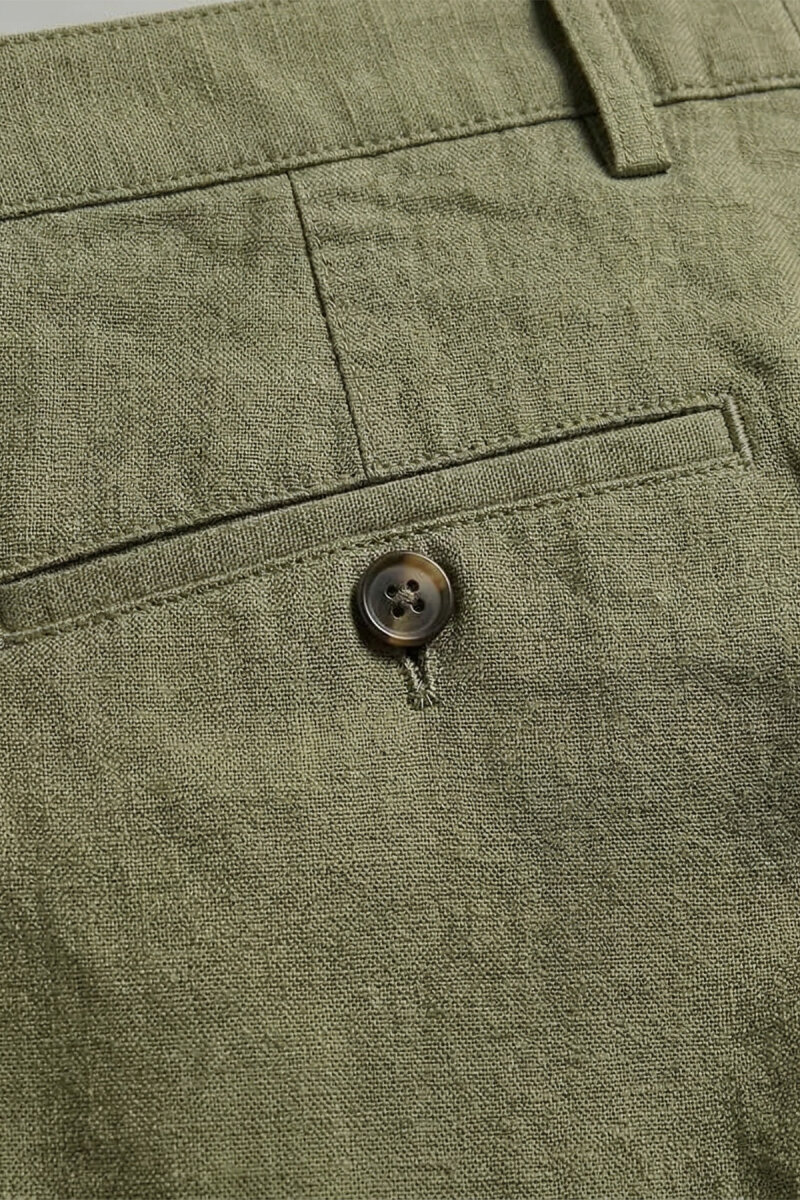 Koyu Haki %100 Keten Şort - 2