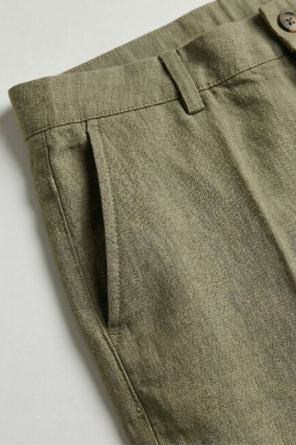 Koyu Haki %100 Keten Şort - 3