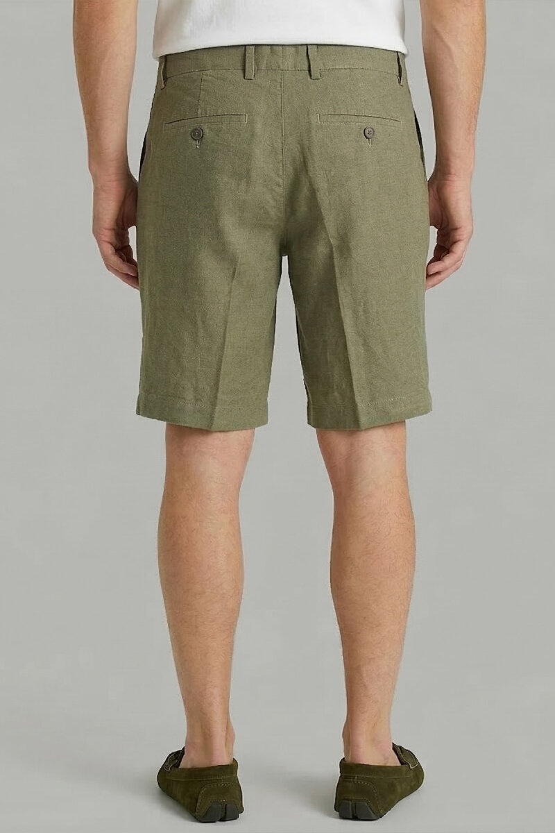 Koyu Haki %100 Keten Şort - 4