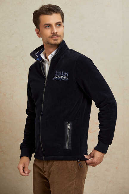 Navy Blue Zip-Up Sweatshirt - 1