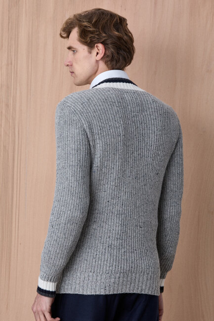 Gri %100 Pamuk V Yaka Kazak - 6