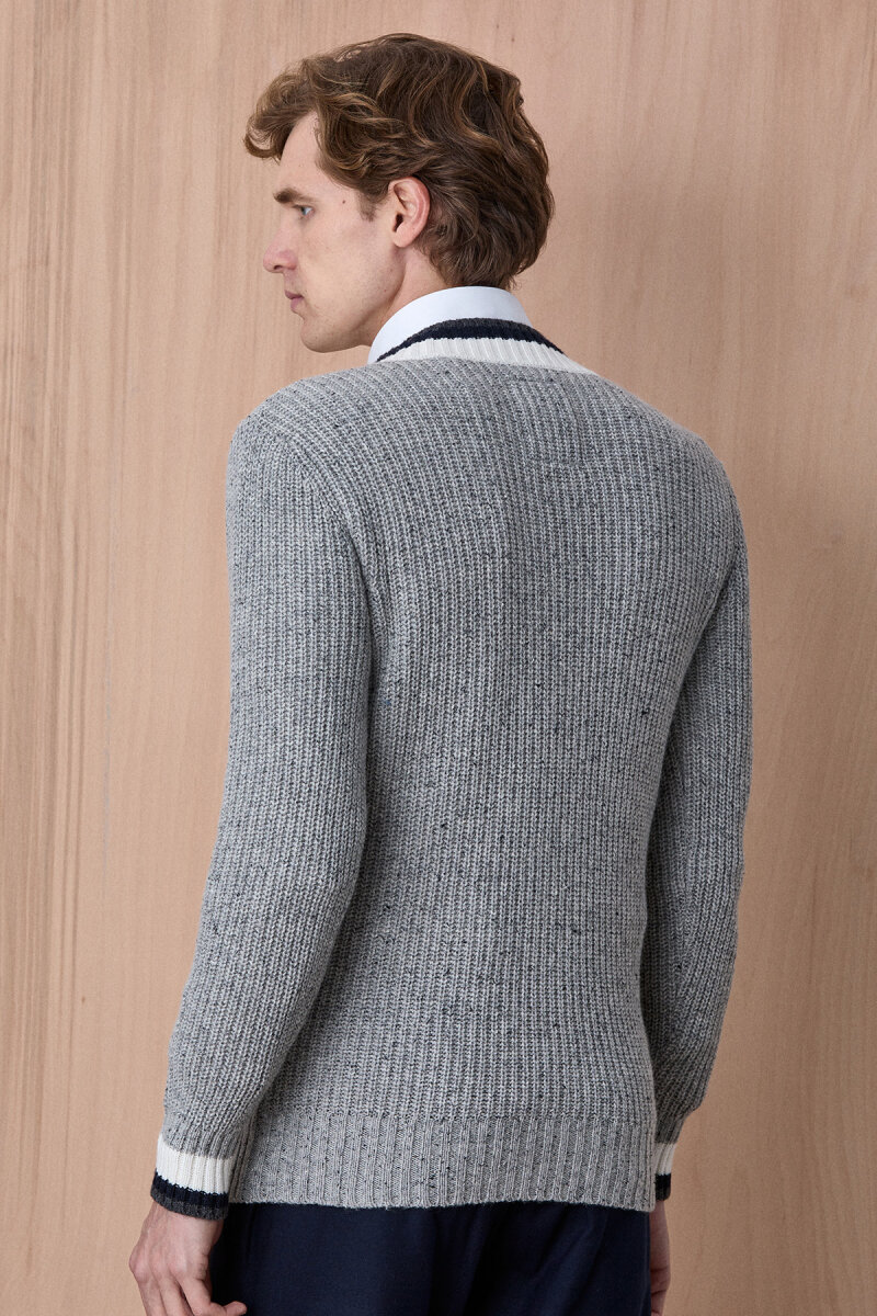 Gri %100 Pamuk V Yaka Kazak - 6