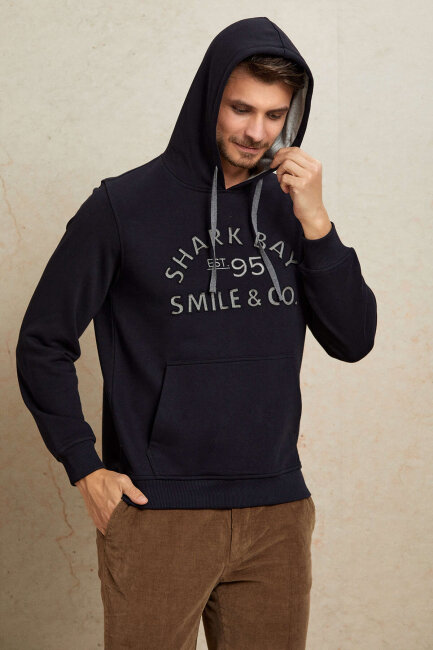 Navy Blue 100% Cotton Hooded Sweatshirt - 7