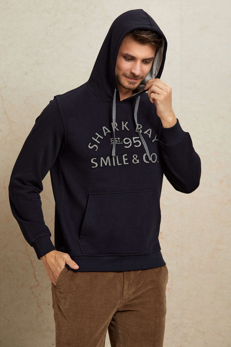 Navy Blue 100% Cotton Hooded Sweatshirt - 7