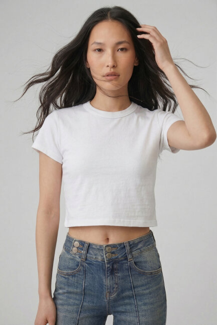 Beyaz Pamuklu Crop Tişört 