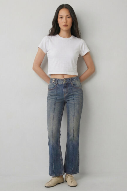 Beyaz Pamuklu Crop Tişört - 2