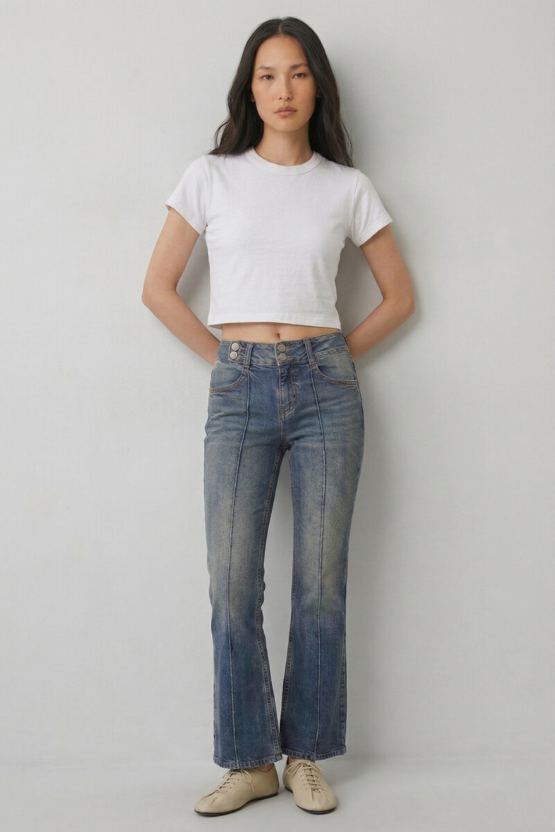 Beyaz Pamuklu Crop Tişört - 2