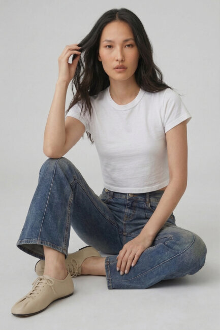 Beyaz Pamuklu Crop Tişört - 3