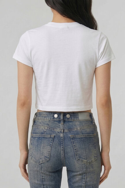 Beyaz Pamuklu Crop Tişört - 5