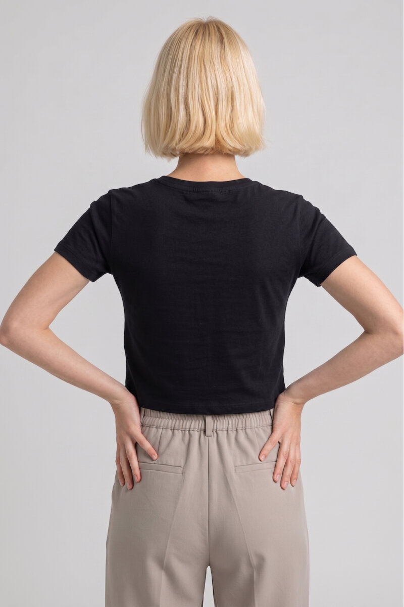 Siyah Pamuklu Crop Tişört - 5
