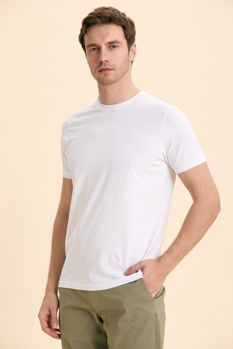 White Cotton Basic T-shirt - 4