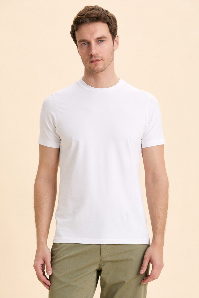 White Cotton Basic T-shirt - 5
