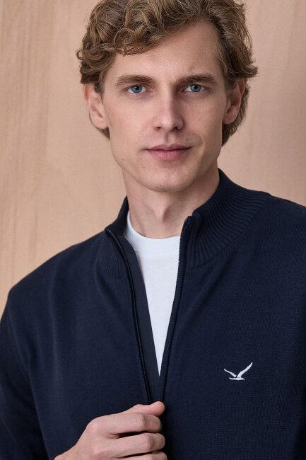 Lacivert %100 Pamuk Örgü Hırka - 2