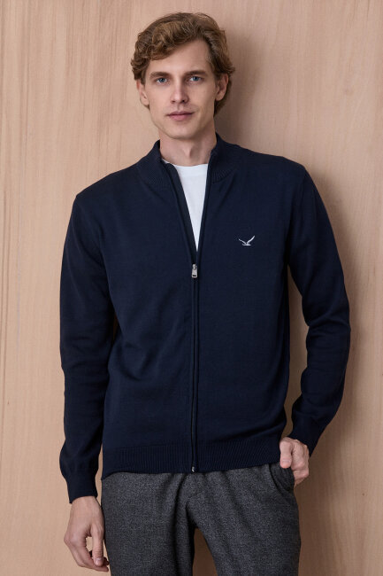 Lacivert %100 Pamuk Örgü Hırka - 3