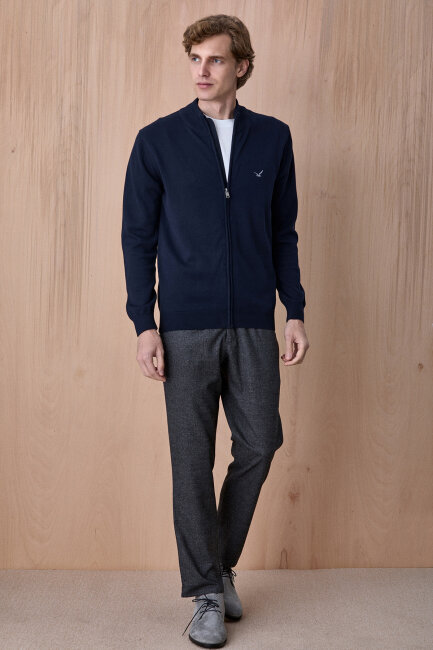 Lacivert %100 Pamuk Örgü Hırka - 4