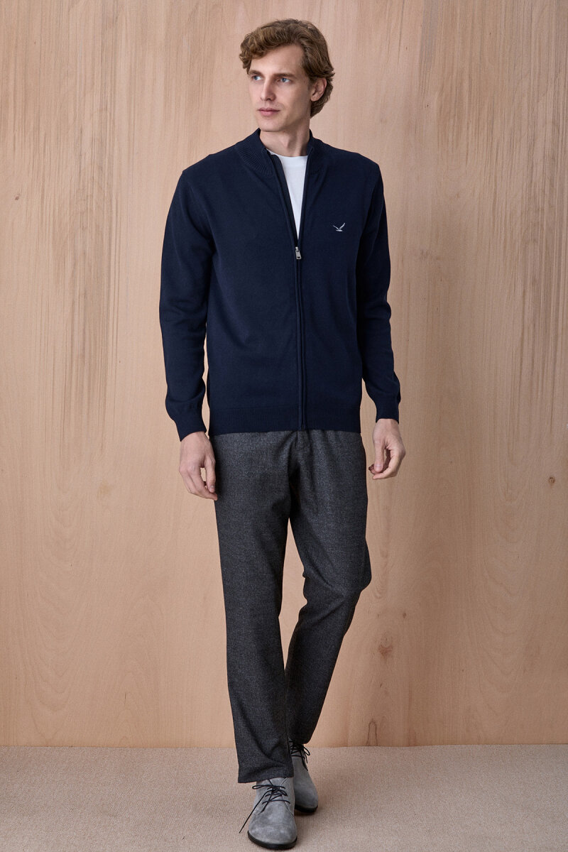 Lacivert %100 Pamuk Örgü Hırka - 4