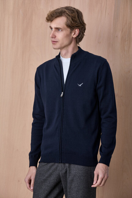 Lacivert %100 Pamuk Örgü Hırka - 5