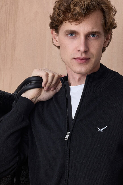 Siyah %100 Pamuk Örgü Hırka - 2