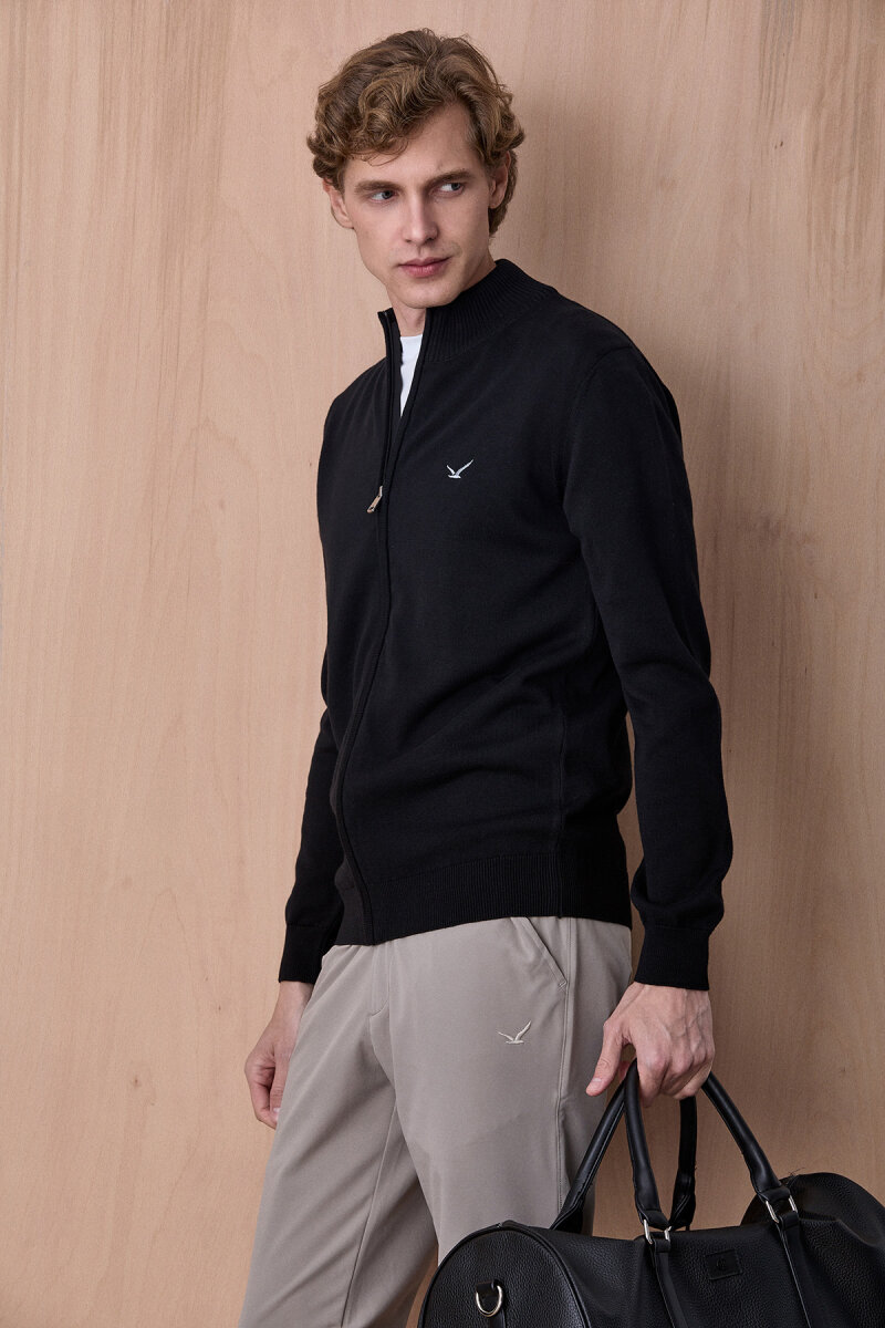 Siyah %100 Pamuk Örgü Hırka - 3