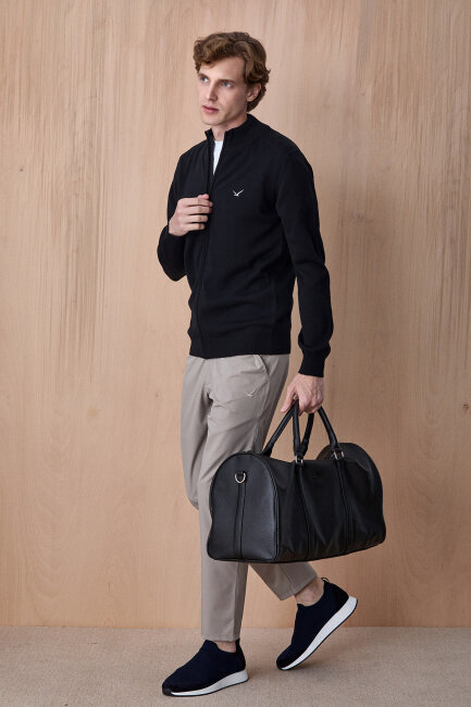 Siyah %100 Pamuk Örgü Hırka - 5