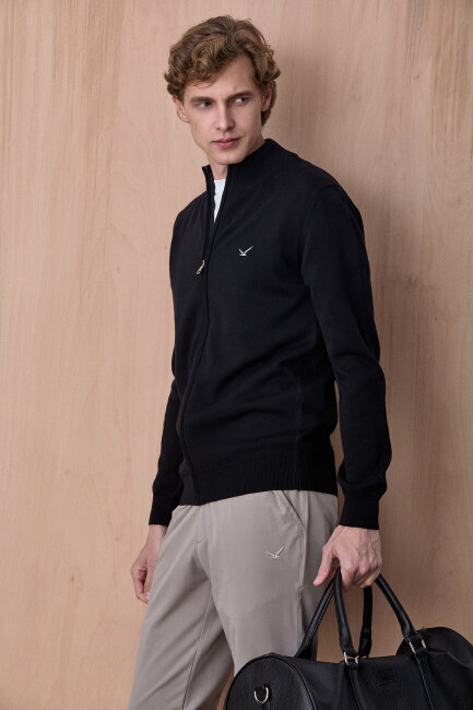 Siyah %100 Pamuk Örgü Hırka - 3