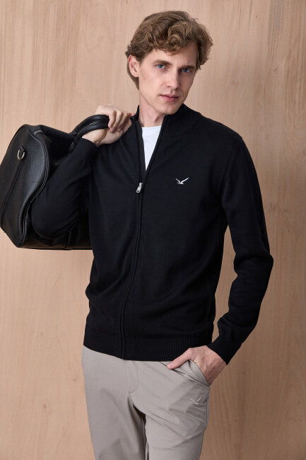 Siyah %100 Pamuk Örgü Hırka - 4