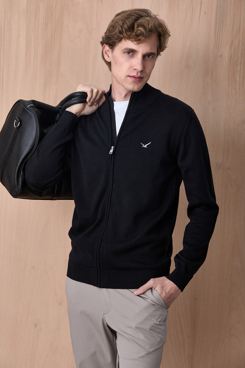 Siyah %100 Pamuk Örgü Hırka - 4