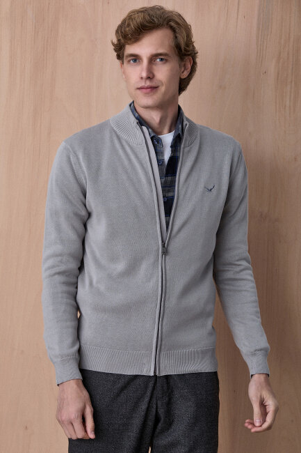 Taş Rengi %100 Pamuk Örgü Hırka - 3