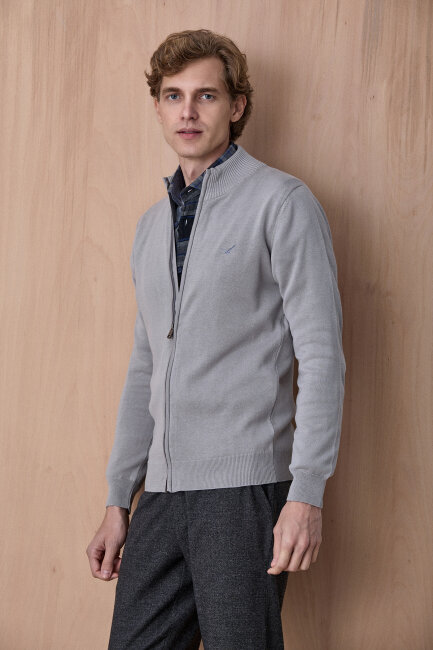 Taş Rengi %100 Pamuk Örgü Hırka - 4